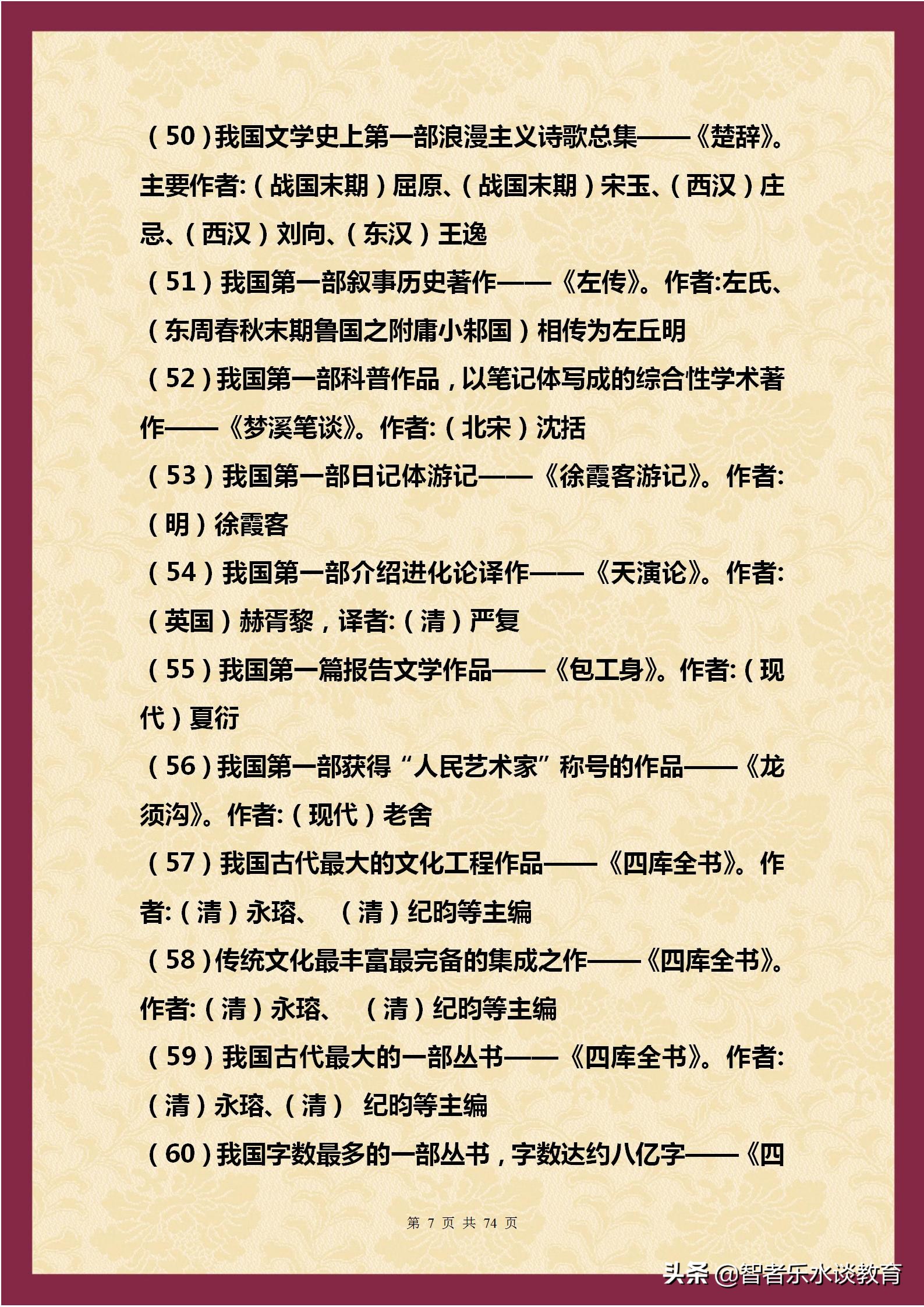 1500个文学常识大合集！涵盖我国5000年历史（精编完整打印版）