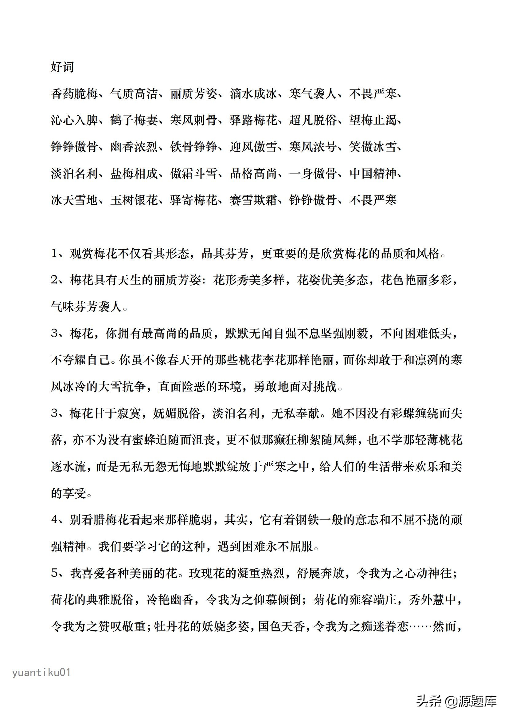 描写梅花的好词好句好段，孩子可以摘抄下来