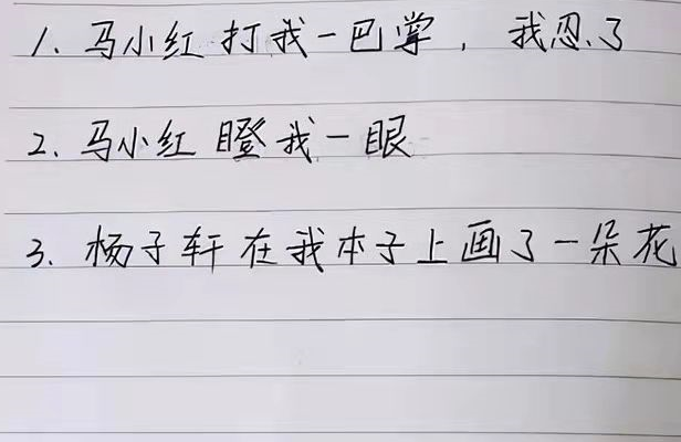 小学生“记仇本”走红，内容简单明了，“二蛋”表示很无辜