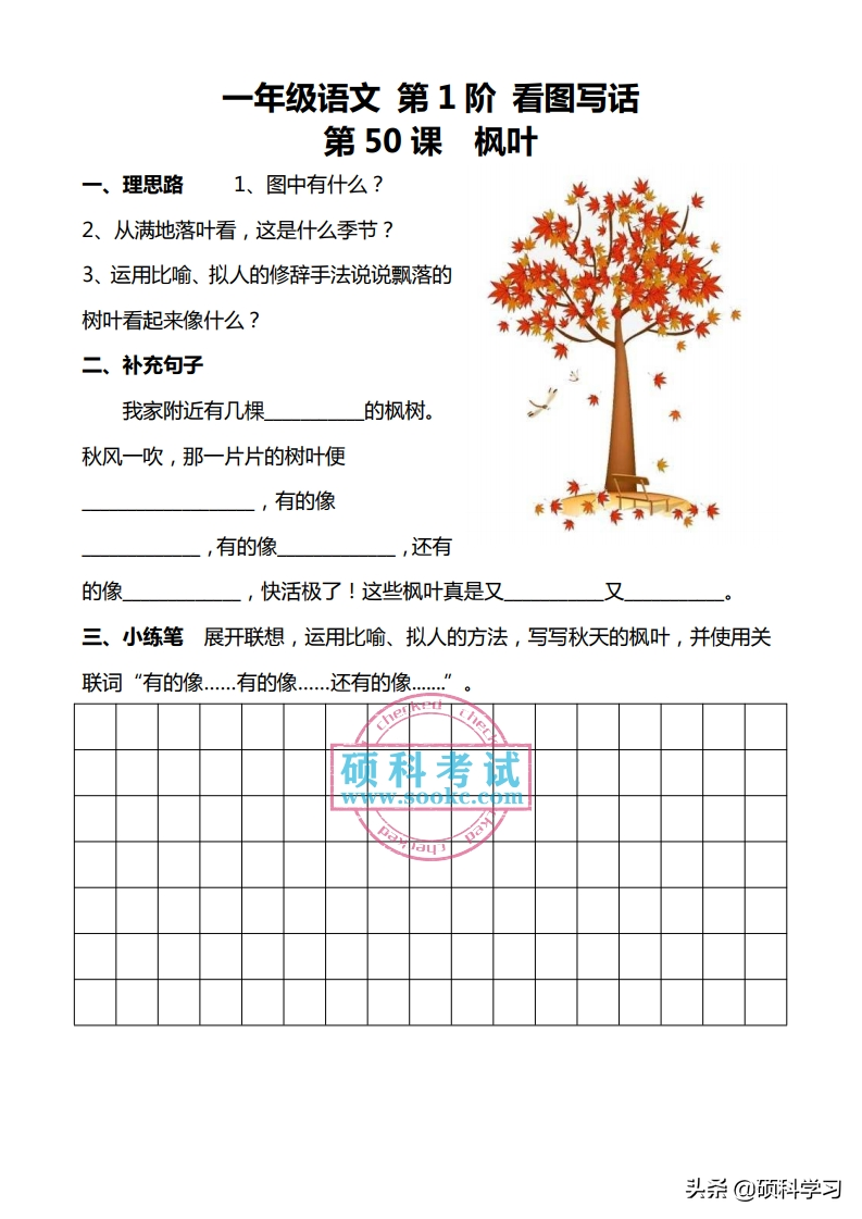 一年级语文下册「看图写话」+同步配套练习，共100篇，日常学习用