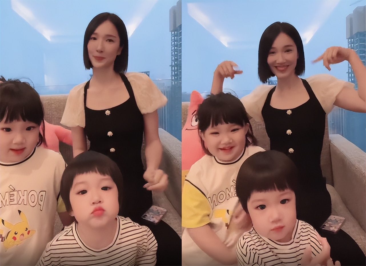 李亚男与两女儿跳舞，天韵手舞足蹈表演欲强，妹妹呆萌可爱像妈妈