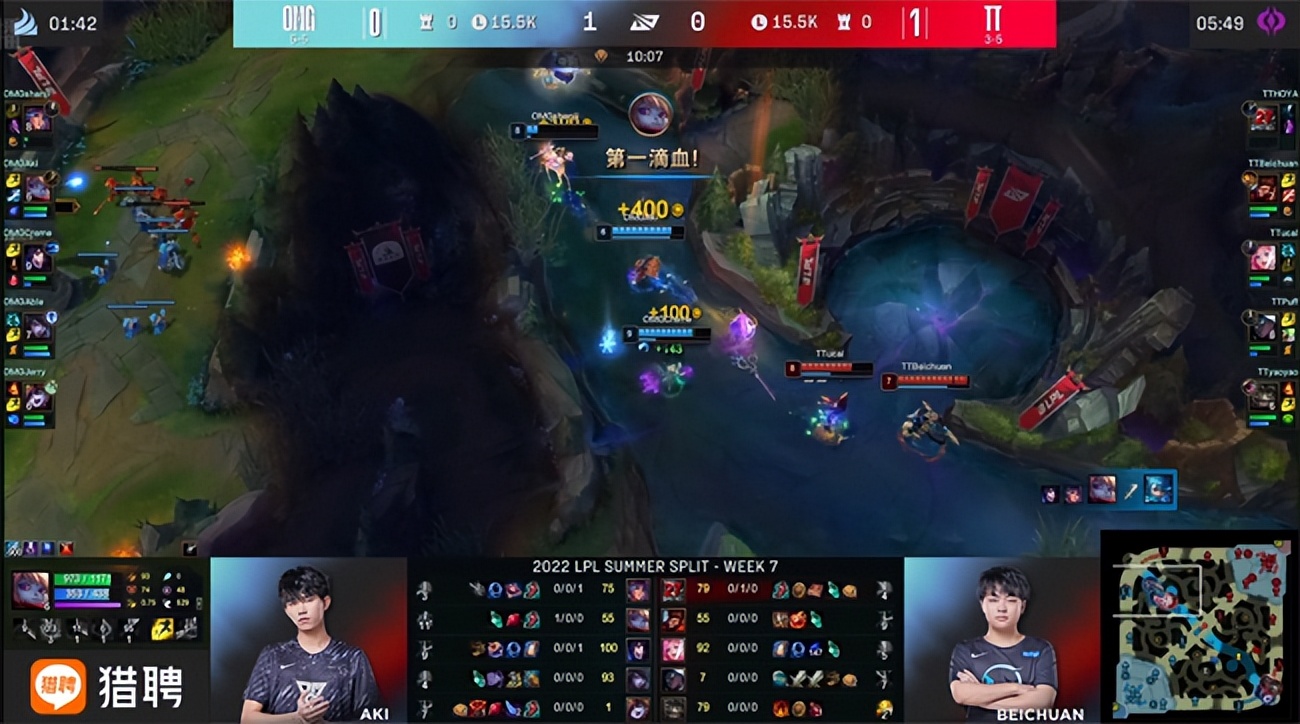 LOL-LPL：ucal沙皇单吃下路组伤害爆炸，TT稳健运营2-1掀翻OMG