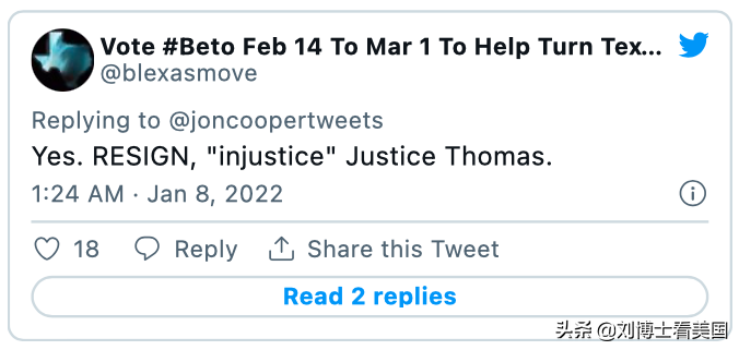 被妻子害惨了？推特上刮起要大法官托马斯辞职风暴！请愿书也来了