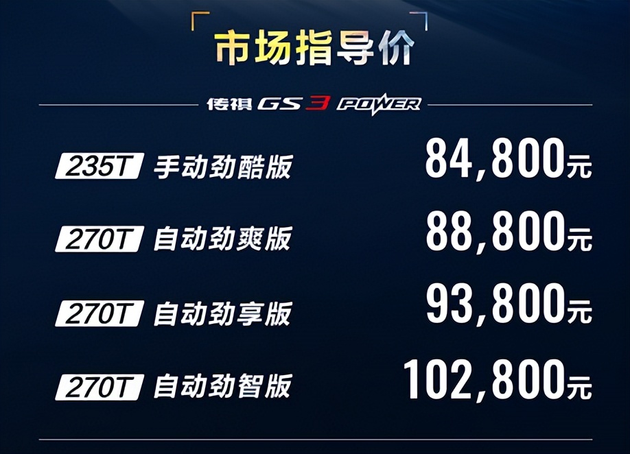 售8.48万元起！传祺2022款GS3 POWER正式上市，智能再升级