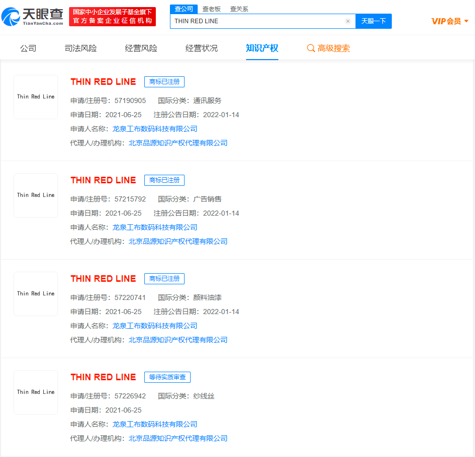 罗永浩官宣新创业公司Thin Red Line！罗永浩关联公司持有多个细红线商标