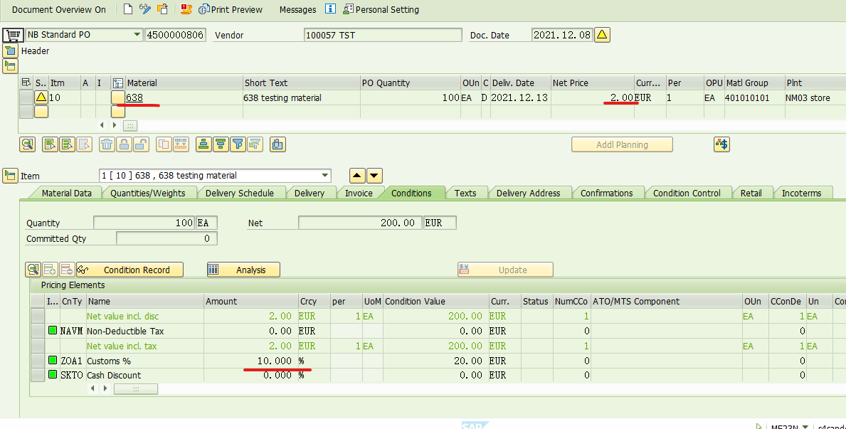 SAP MM 采购附加费计入物料成本？