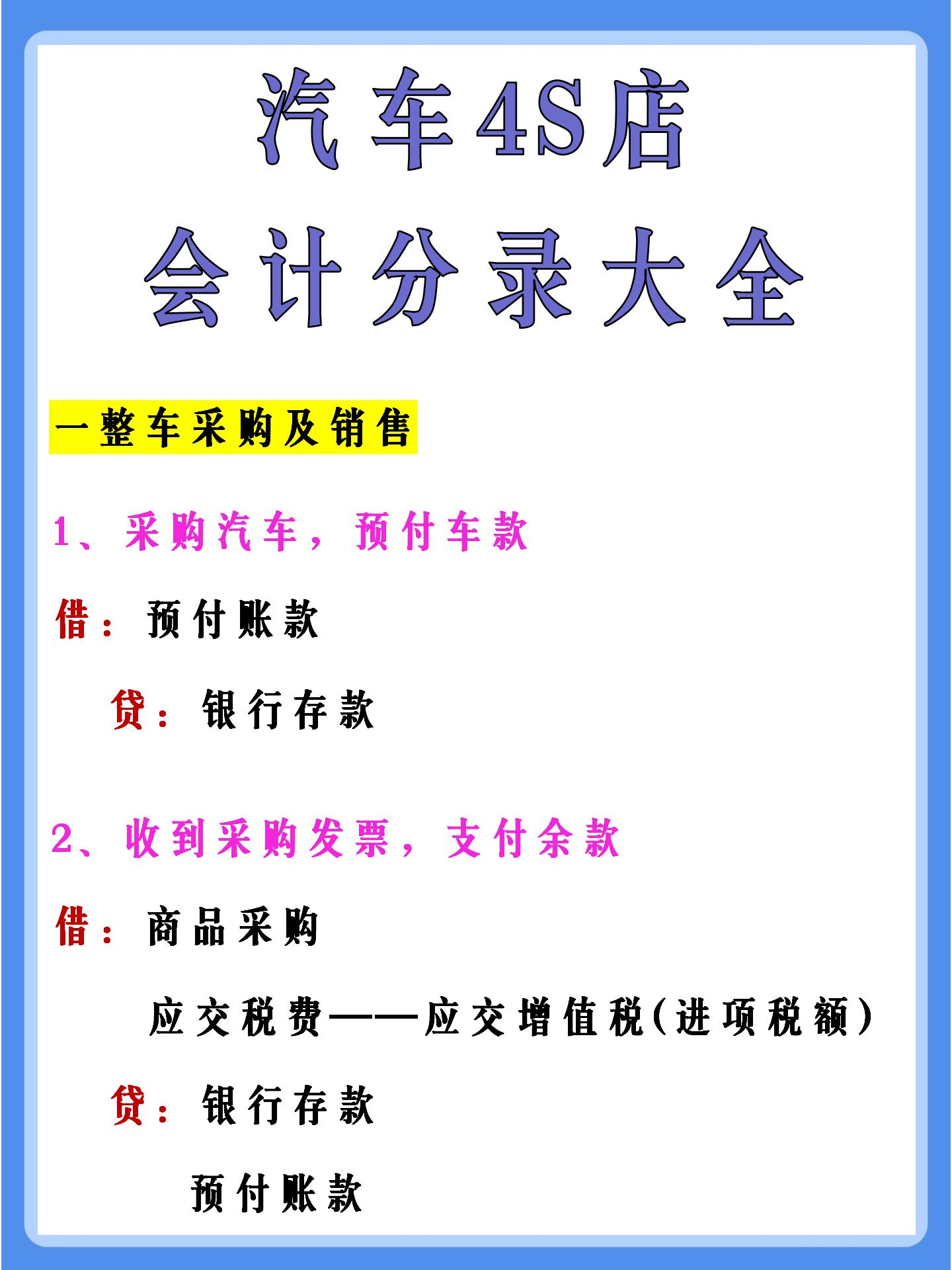 想当汽车4S店会计？有这份分录大全，新手会计也能快速胜任