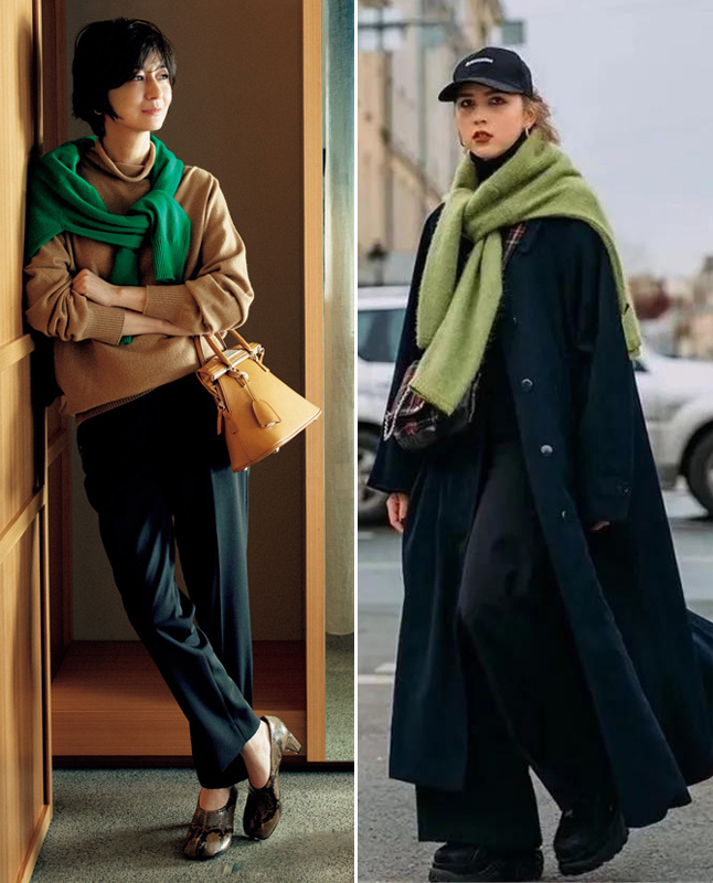 则要避免深绿色,墨绿色,最好选择浅淡的草绿,或者可以在毛衣底下搭配