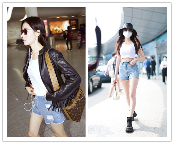 张天爱瘦得好过分，穿短裤的样子特别时髦，气质感觉没睡醒