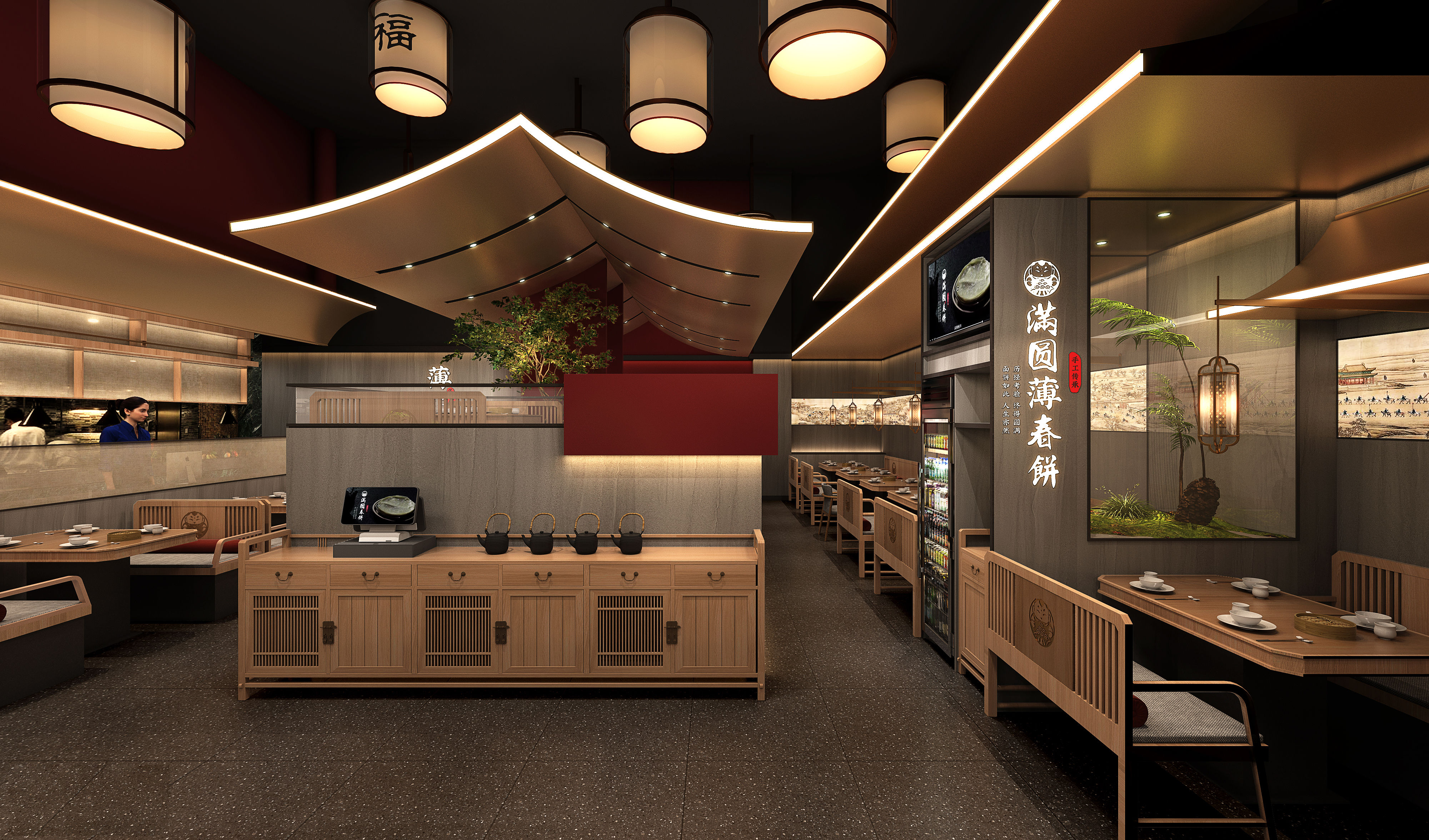 打破传统店面设计，借古开今，用现代风格传播发扬古代宫廷特色