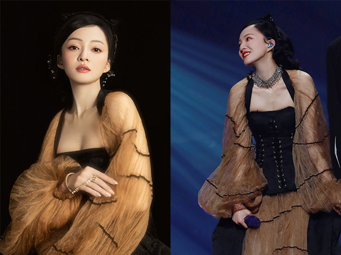 張韶涵穿低領紗裙演出，氣質儒雅身形飽滿，美出瞭古裝的既視感