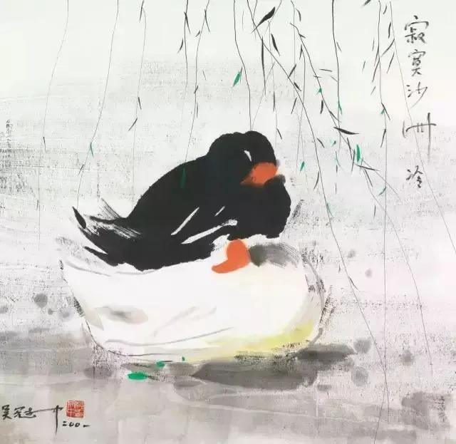 水中花白鹅，诗画溢欢歌：“白鹅”诗词20首，国画白鹅46幅
