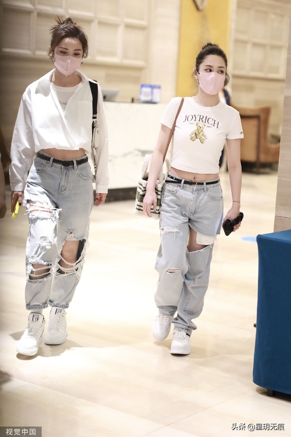 阿Sa阿娇《乘风破浪》上班路透 姐妹同穿露脐装破洞裤