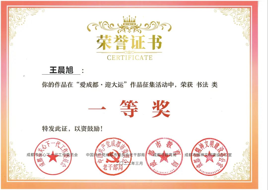 天府新区南湖小学参加“爱成都·迎大运”书法比赛并取得优异成绩