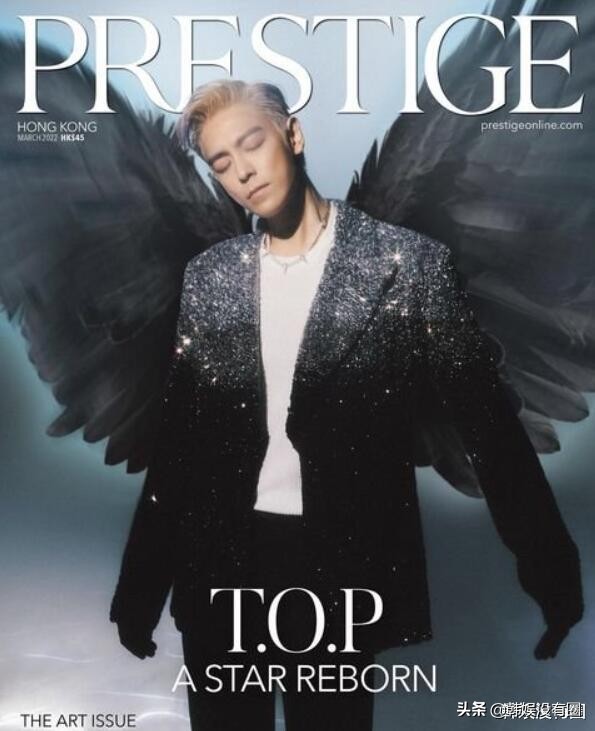 T.O.P崔胜铉晒“香港杂志封面”，亮片西装+银色短发，华丽变身