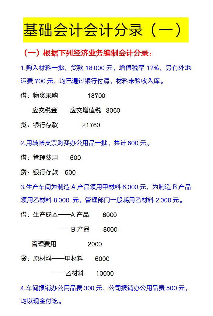 会计分录怎么学？看看王姐整理的基础会计分录习题，恍然大悟