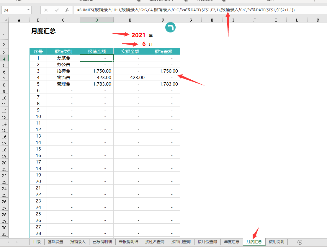 Excel费用报销管理系统，全函数自动统算提醒，一键操作超轻松