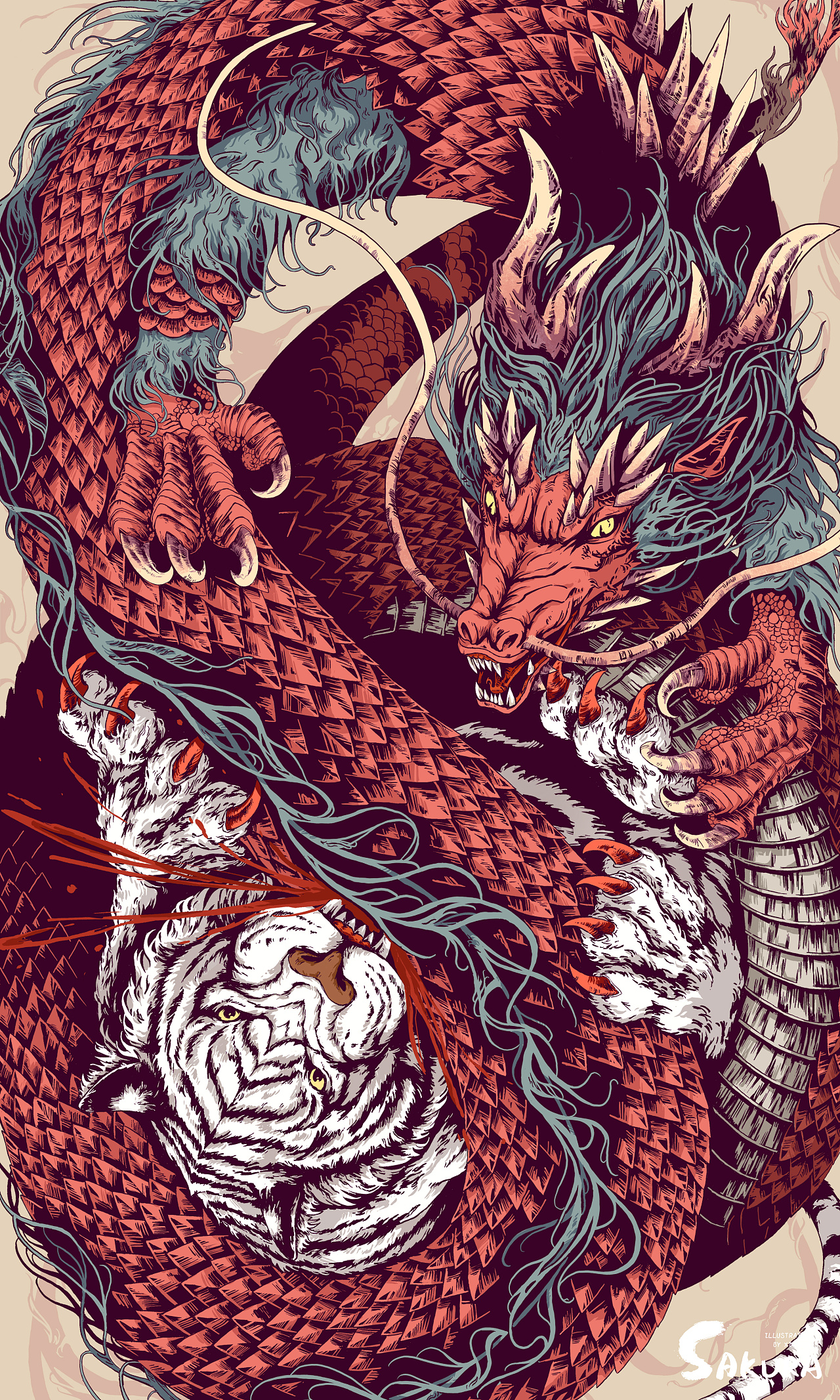 国内设计作品欣赏|"龙争虎斗系列"插画设计——气势如虹