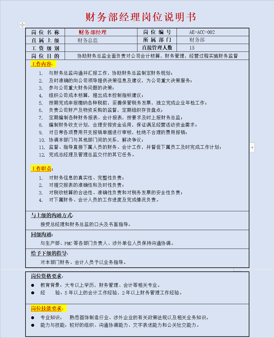 会计刚入职不知道干啥？财务部各岗位说明书，供大家参考