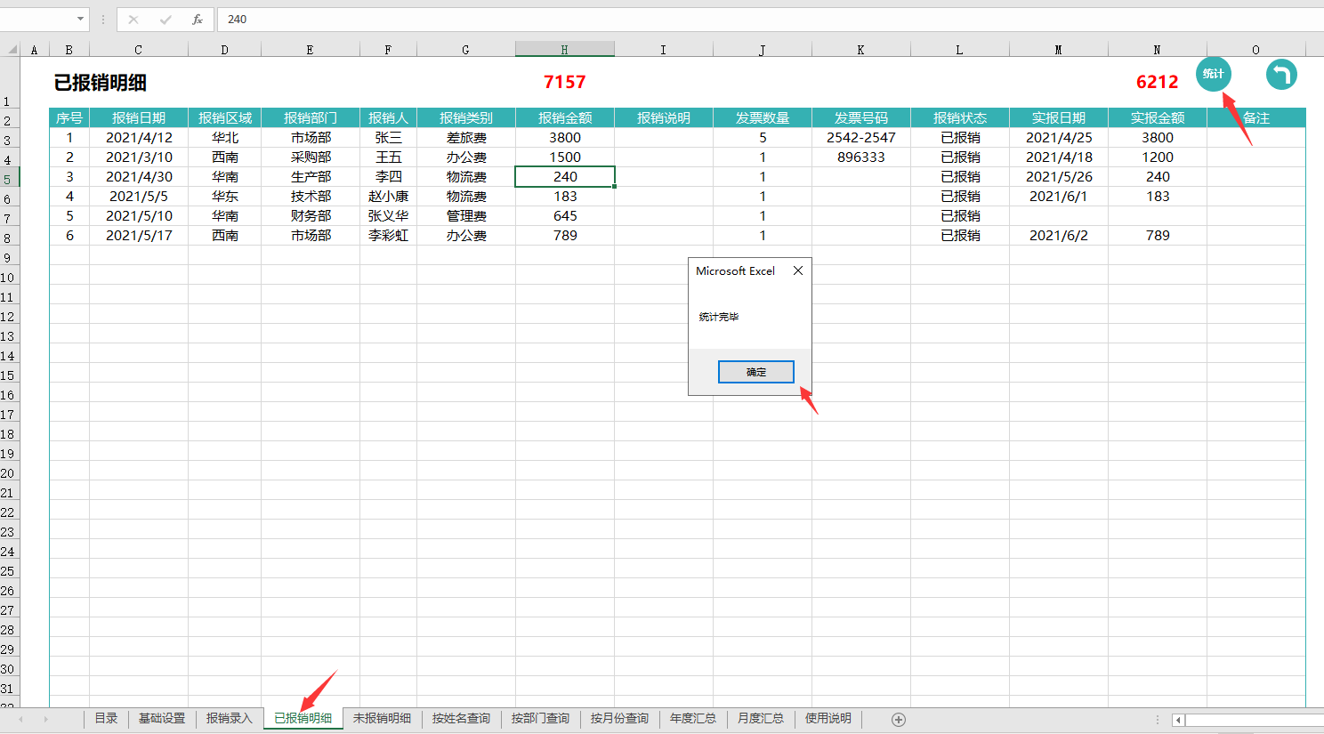 Excel费用报销管理系统，全函数自动统算提醒，一键操作超轻松