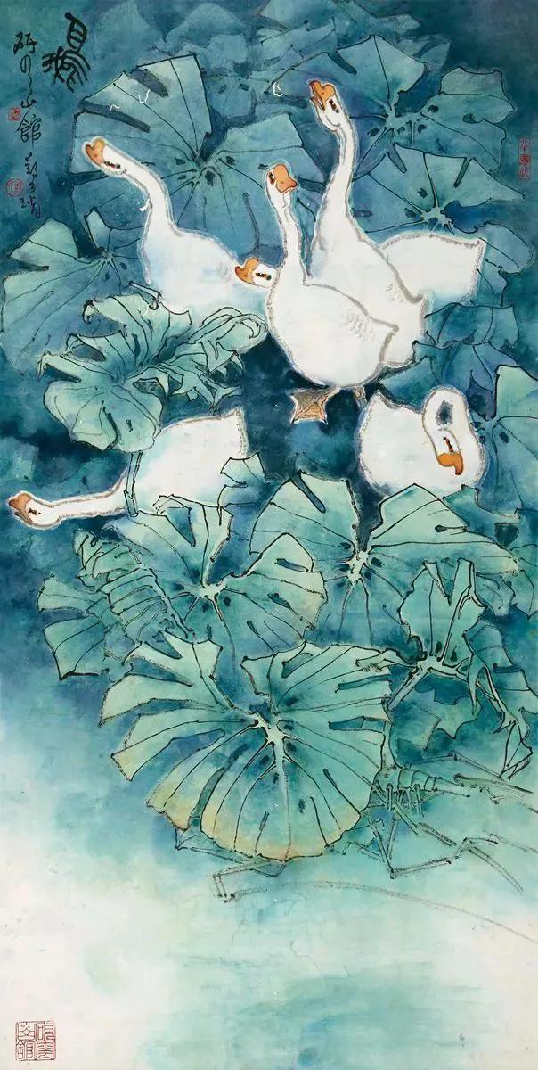 水中花白鹅，诗画溢欢歌：“白鹅”诗词20首，国画白鹅46幅