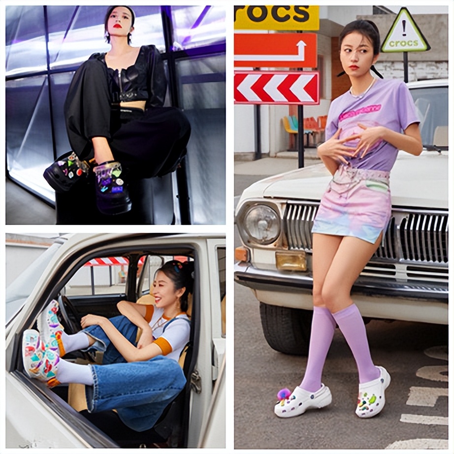 我愿称周雨彤为娱乐圈最喜欢穿洞洞鞋的女星，洞洞鞋穿搭请朝她看