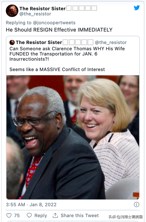 被妻子害惨了？推特上刮起要大法官托马斯辞职风暴！请愿书也来了