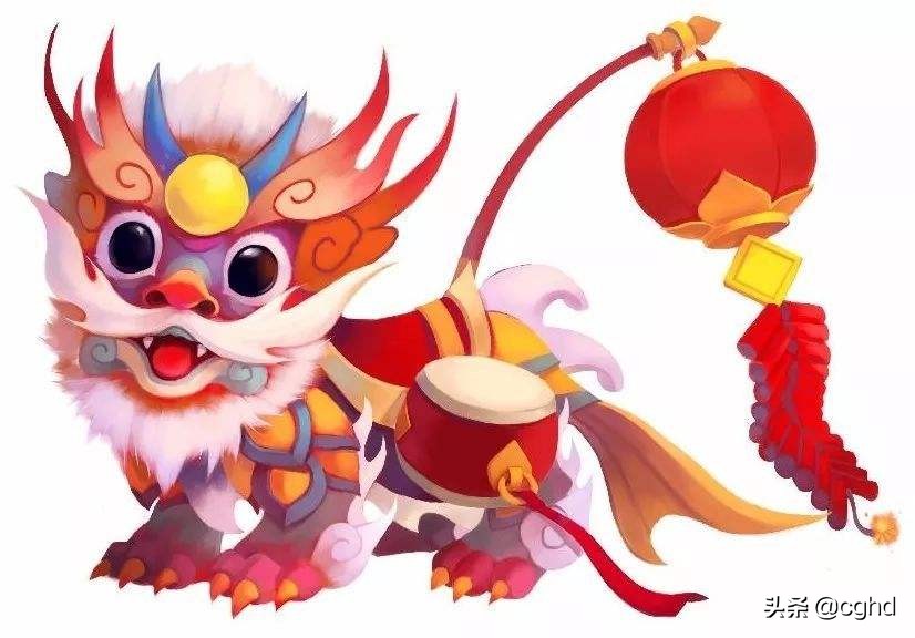 春节打年兽传说,古时候有一种怪兽,人们叫它"年",长相十分凶猛,头上有