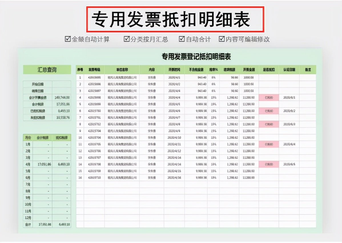 身为财务不会发票管理，熬夜整理了一套Excel发票管理报表模板