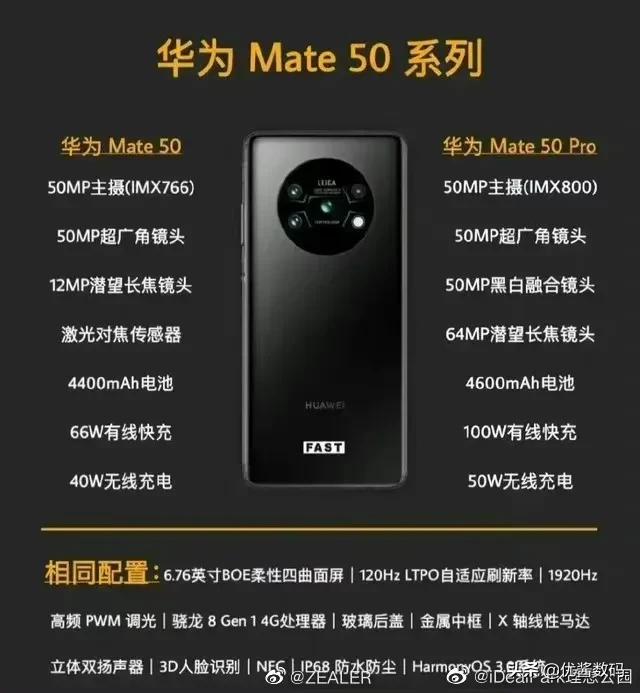 华为Mate 50系列被曝首次搭载双芯片，骁龙8Gen1+ +自研海思NPU