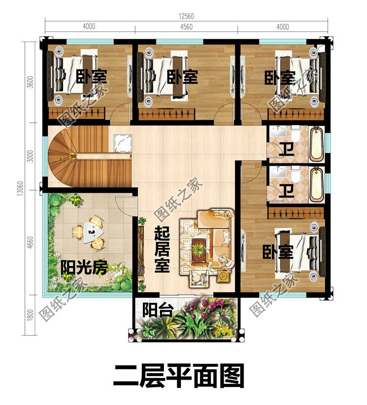农村别墅带阳光房效果图，沐浴在春风阳光下，享受到阳光的温暖