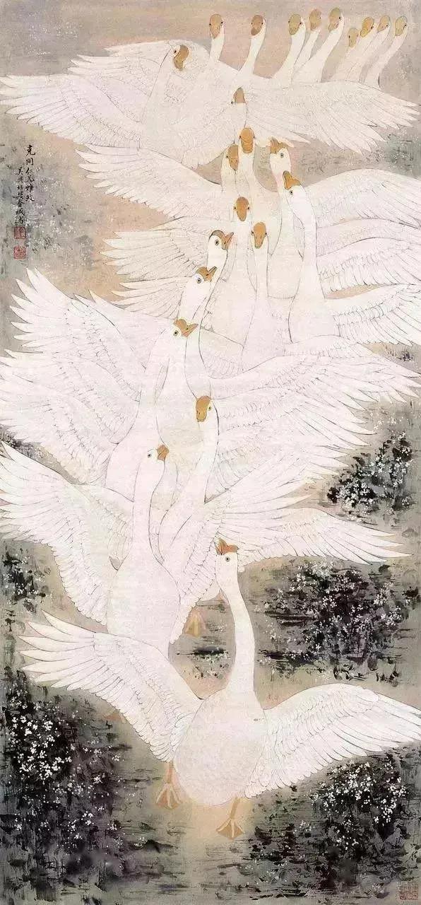 水中花白鹅，诗画溢欢歌：“白鹅”诗词20首，国画白鹅46幅