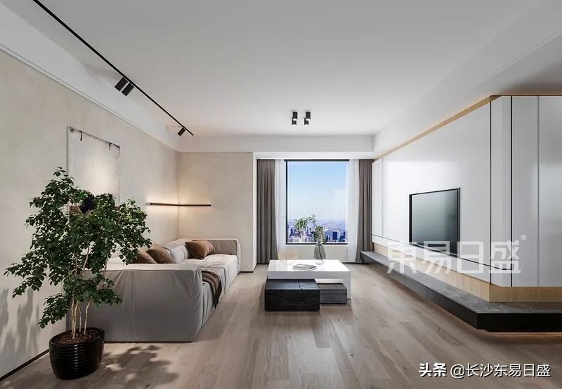 136㎡现代简约风，书房和客厅融为一体，增大整体视觉面积