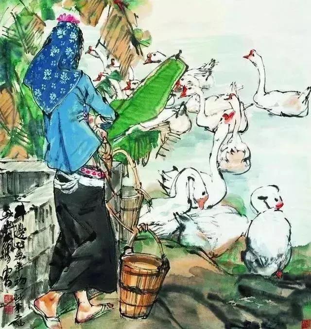 水中花白鹅，诗画溢欢歌：“白鹅”诗词20首，国画白鹅46幅