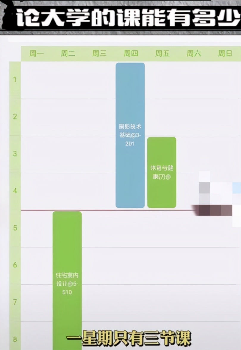 大学课程表火了，没有对比就没有伤害，网友：实名羡慕一周三节课