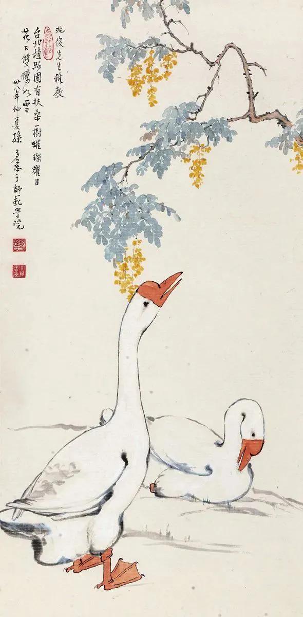 水中花白鹅，诗画溢欢歌：“白鹅”诗词20首，国画白鹅46幅