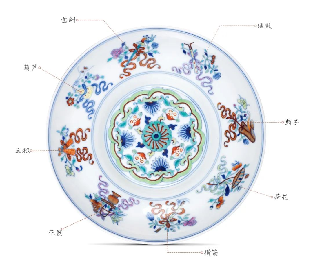 明永乐,青花八宝纹扁壶瓶佛家八宝,即:法轮,法螺,宝伞,白盖,莲花,宝瓶
