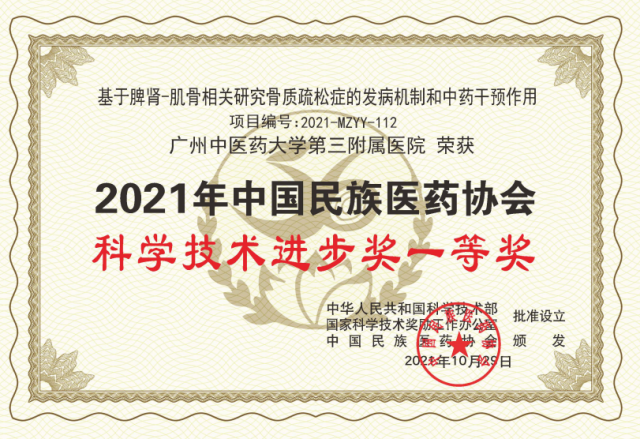 喜讯！我院黄宏兴教授研究团队荣获2021年度中国民族医药协会科学技术奖一等奖