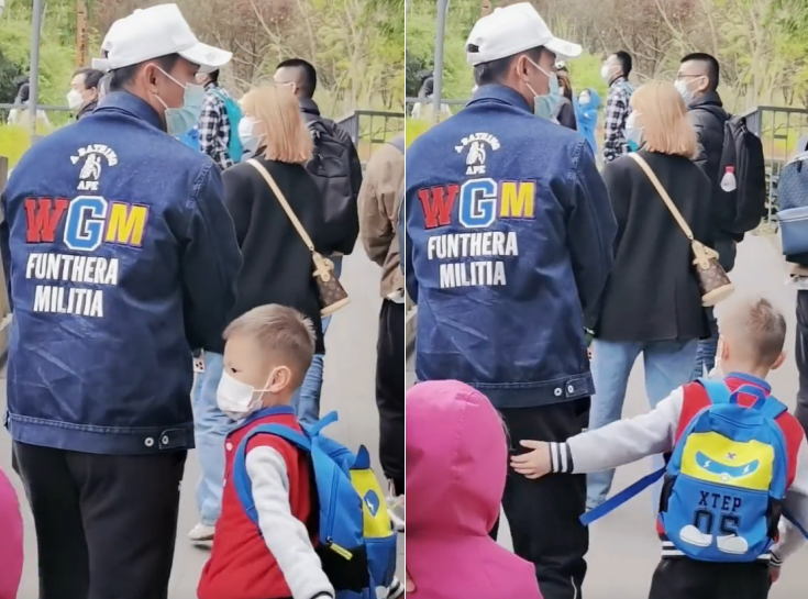 林丹夫妇带娃看熊猫无人识！6岁小孩满头黄发，一家三口长腿抢镜
