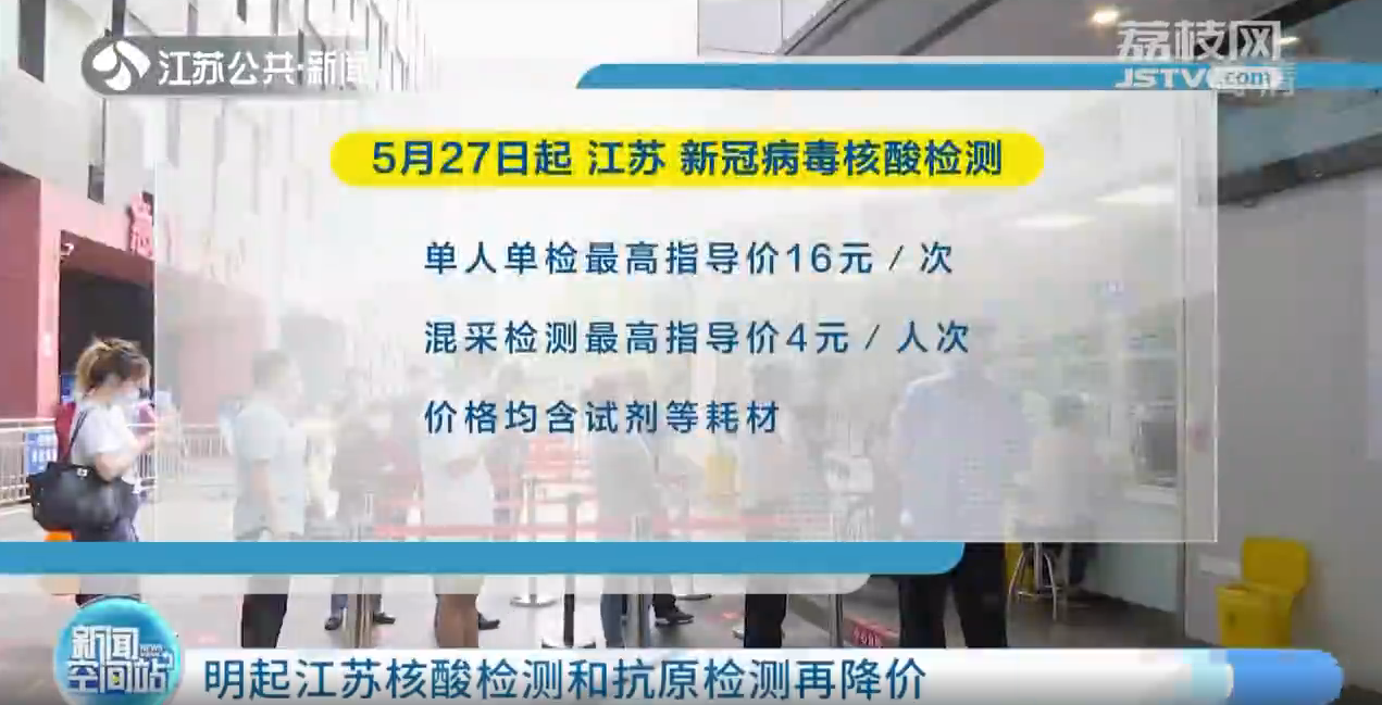 5月27日起 江苏核酸检测和抗原检测再降价