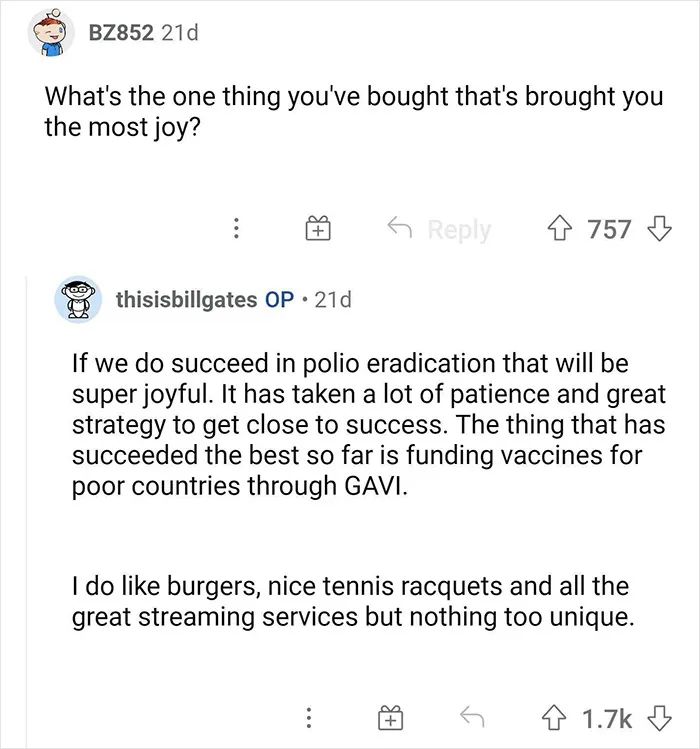 比尔盖茨让网友们问他