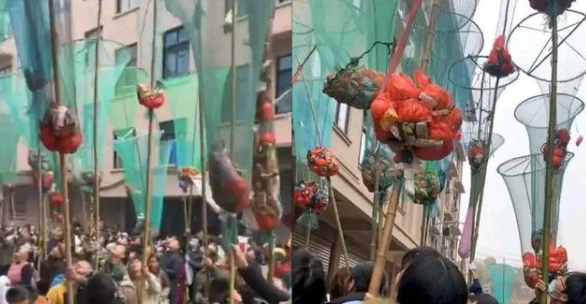 富裕浙江人特有的乔迁答谢礼仪，就是高空抛撒丰厚的礼包