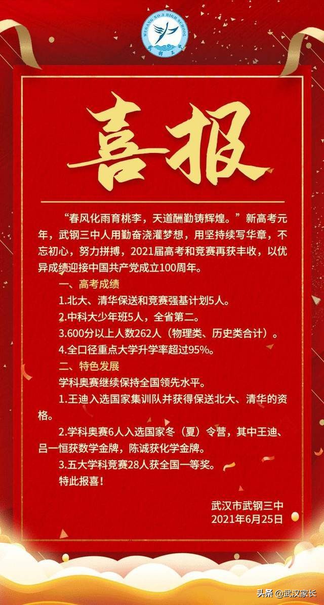 2021年湖北武汉“考得比较好”的6所高中高考成绩