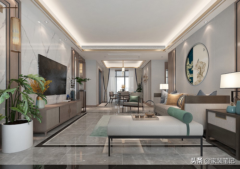 130㎡的四居室，装修现代中式，全屋时尚、前卫又有意境，很喜欢