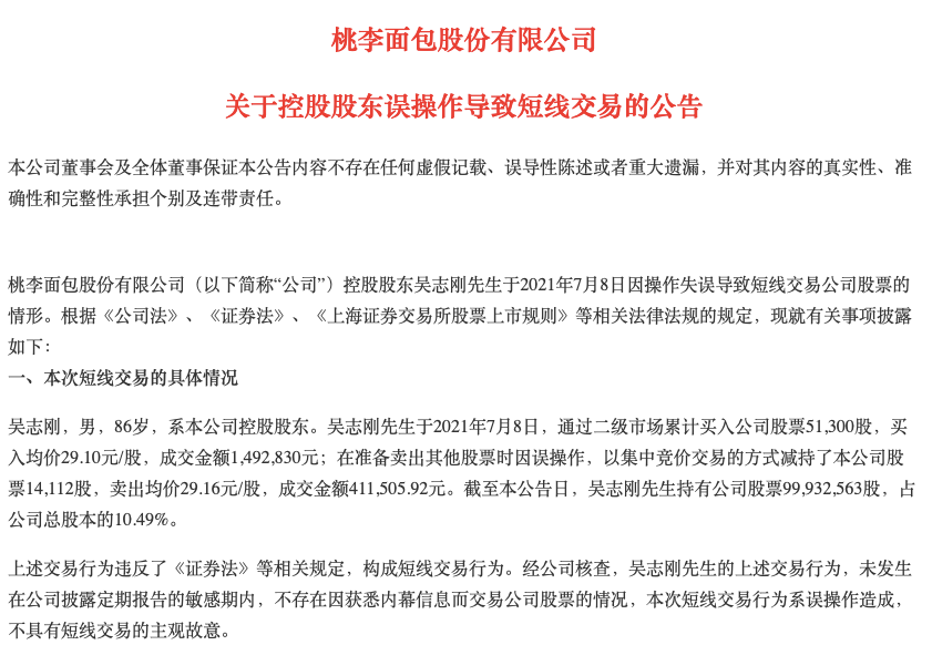 桃李面包一季度业绩放缓且存食安问题 实控人家族解禁后共套现约46亿