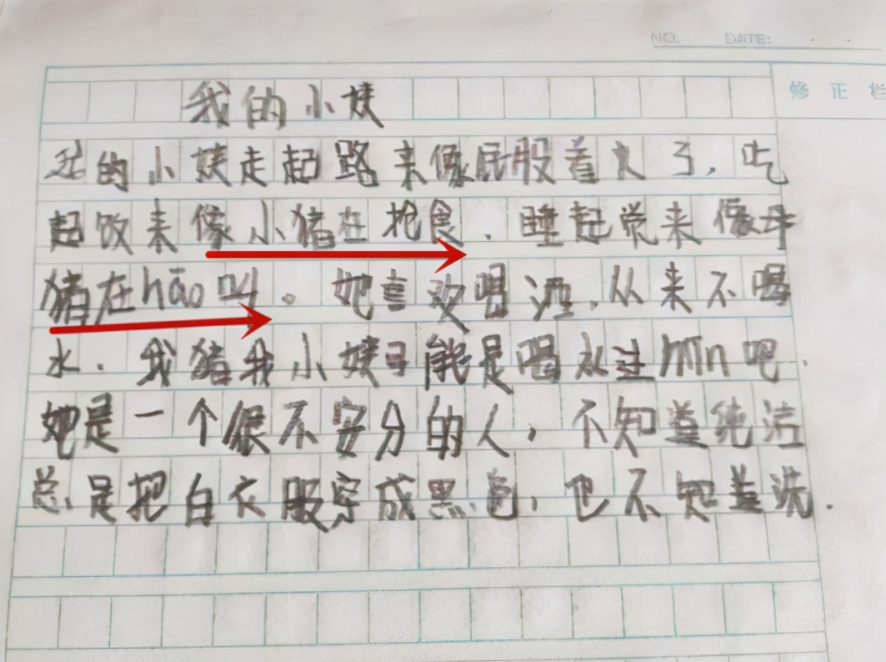 小学生的作文《我的阿姨》很受欢迎，让老师哈哈大笑。网络用户：相声毕业？