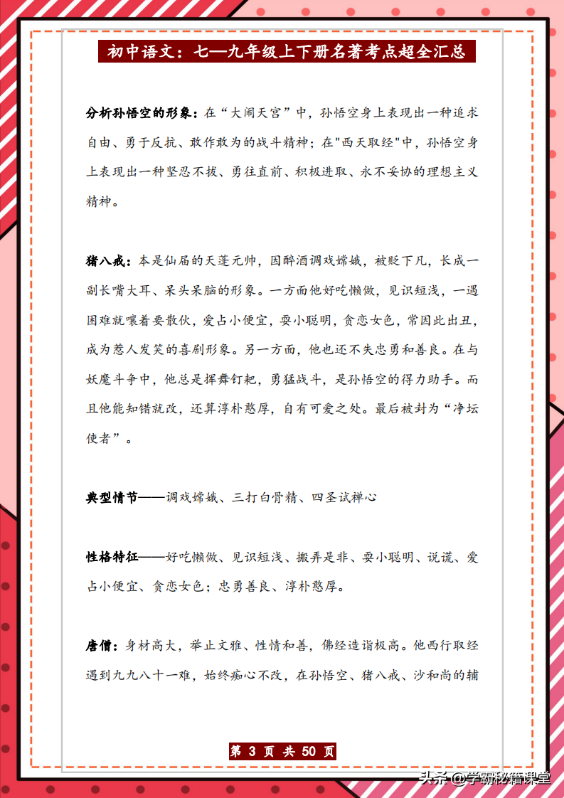 班主任：初中三年（必考）12本名著导读｜考点梳理50页，家长打印