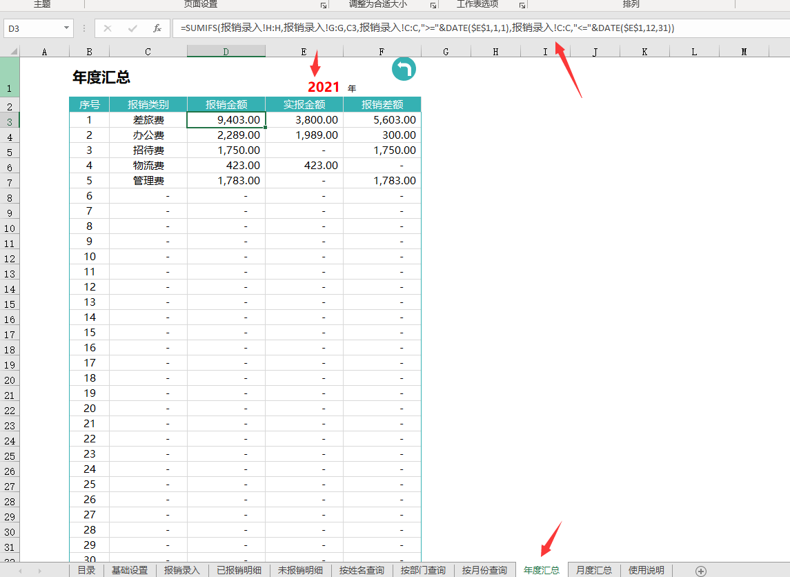 Excel费用报销管理系统，全函数自动统算提醒，一键操作超轻松