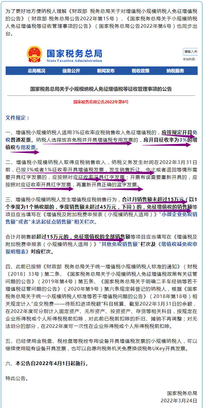 官宣！小规模增值税取消45万限制，4月1日起，不超过500万，免税