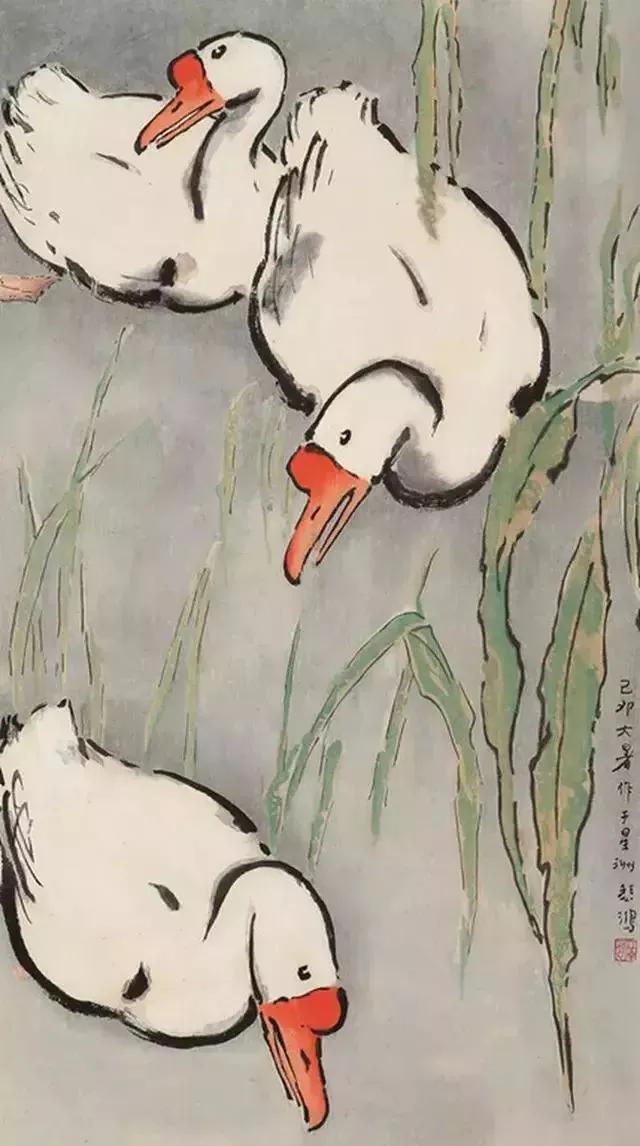 水中花白鹅，诗画溢欢歌：“白鹅”诗词20首，国画白鹅46幅